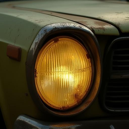 Faro de coche opaco y amarillento.