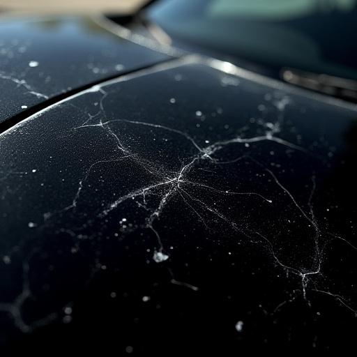Pintura negra de coche con muchos arañazos y marcas circulares.